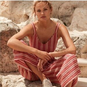 Anthropologie Pink red Striped cropped sleeveless Wide Leg jumpsuit - Ett:twa XS